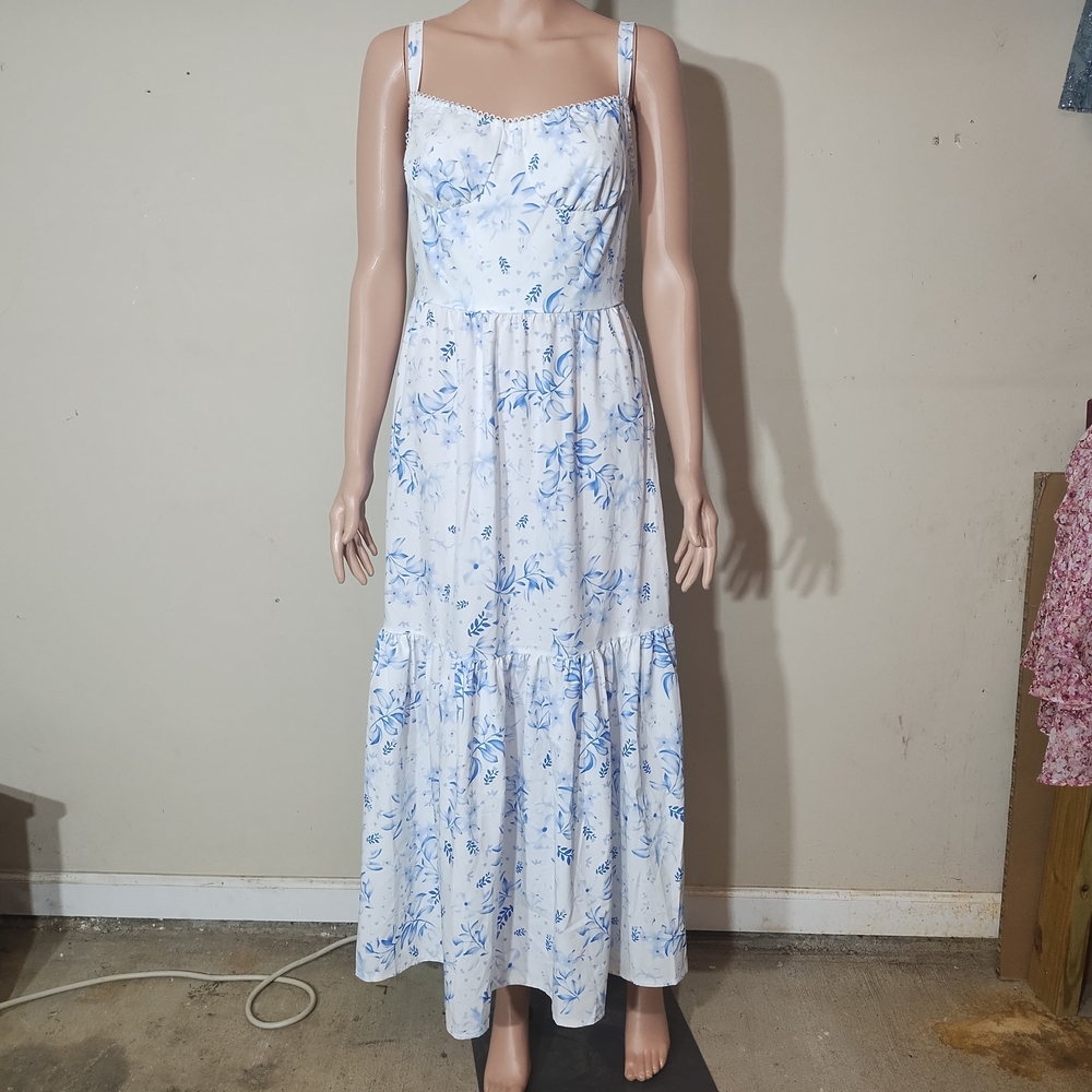 Floral Blue and White Maxi Dress